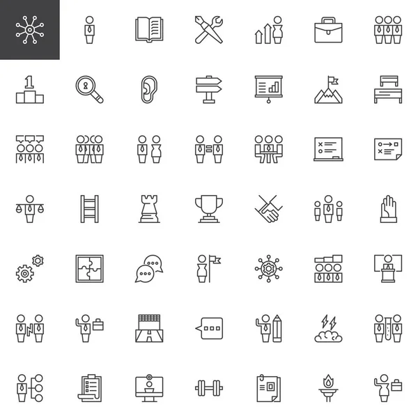 Conjunto Iconos Esquema Trabajo Equipo Colección Símbolos Estilo Lineal Paquete — Vector de stock