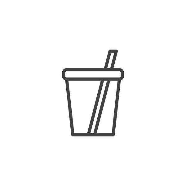 带有草形轮廓图标的苏打杯 线性风格符号的移动概念和网页设计 柠檬水 新鲜饮料简单的线向量图标 徽标插图 像素完美矢量图形 — 图库矢量图片