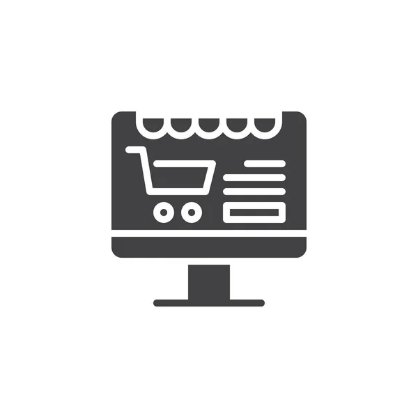 Online shop vector icon. filled flat sign for mobile concept and web design. Computer monitor with shopping cart simple solid icon. Symbol, logo illustration. Pixel perfect vector graphics
