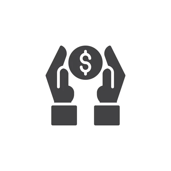 Handen met dollar munt vector icon — Stockvector