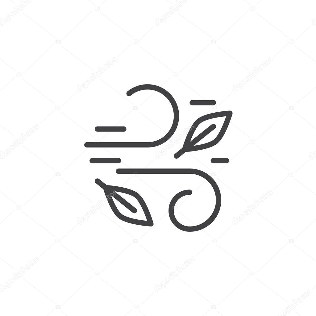 Wind and leaves outline icon. linear style sign for mobile concept and web design. Autumn leaves simple line vector icon. Symbol, logo illustration. Pixel perfect vector graphics