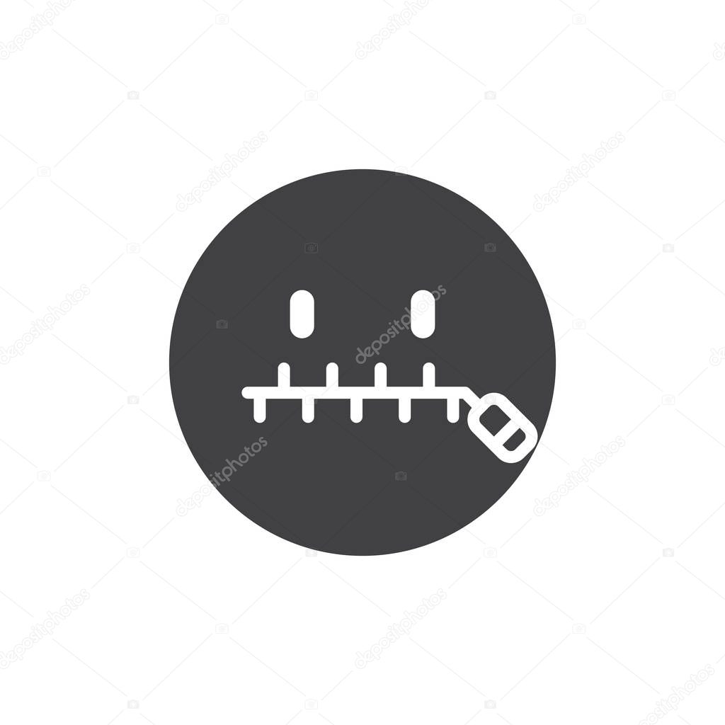 Zipped mouth smiley vector icon. filled flat sign for mobile concept and web design. Secret mouth emoticon simple solid icon. Symbol, logo illustration. Pixel perfect vector graphics