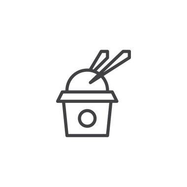 Pirinç ve yemek çubukları anahat simgesi olan kutu çıkarmak