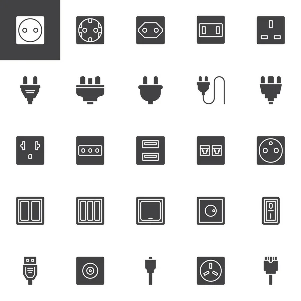 Plug and socket types vector icons set — Stock Vector