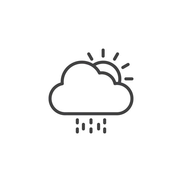 Soleil avec icône de contour nuage et pluie . — Image vectorielle