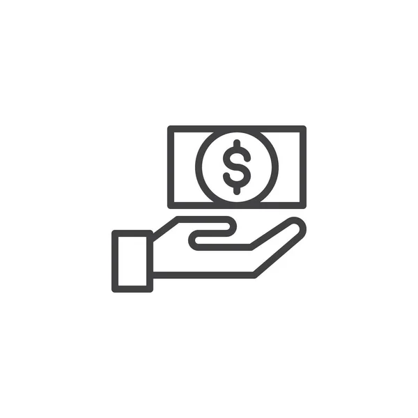 Money on hand outline icon — Stock Vector
