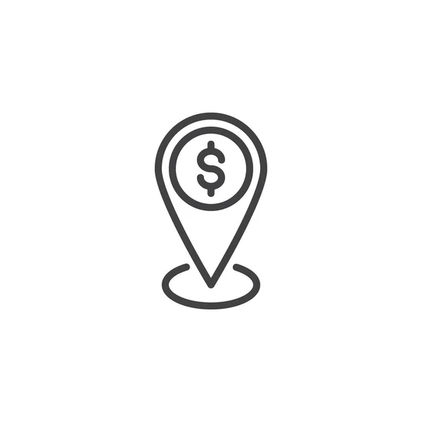 Cambio de dólar ubicación pin esquema icono — Vector de stock