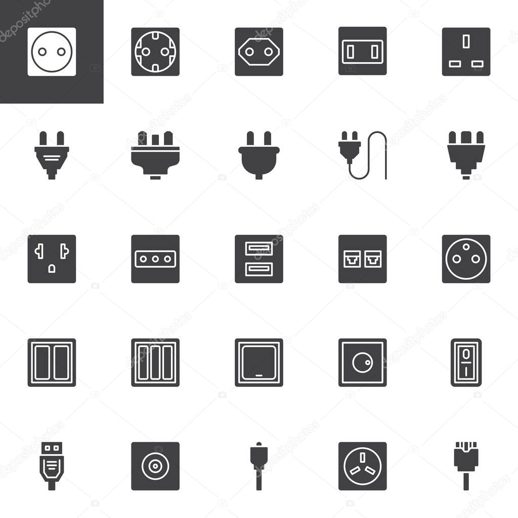 Plug And Socket Types Vector Icons Set Modern Solid Symbol Collection Filled Style Pictogram Pack Signs Logo Illustration Set Includes Icons As Light Dimmer Switch Wire Phone Socket Electric 252337508 Larastock