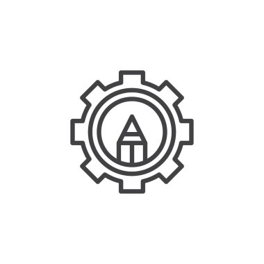 Kalem içinde dişli anahat simgesi