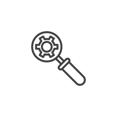 Büyüteç ile dişli anahat simgesini