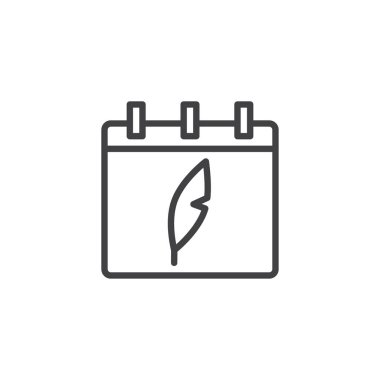 Tüy mürekkep kalemi anahat simgesiyle takvim