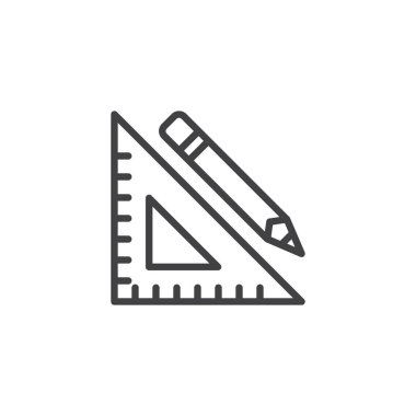 Üçgen cetvel ve kalem anahat simgesi