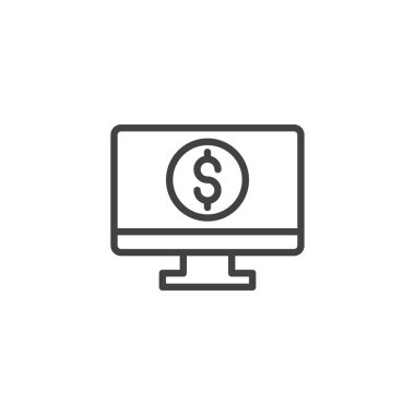 Bilgisayar monitörü ve Doları anahat simgesini