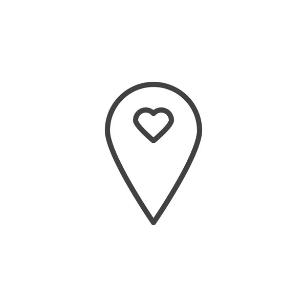 Icono de contorno de ubicación de pin corazón — Vector de stock