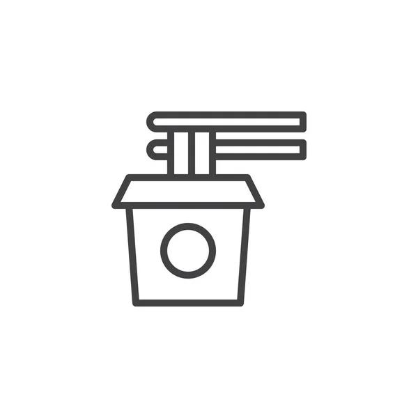 Boîte à nouilles et baguettes icône contour — Image vectorielle