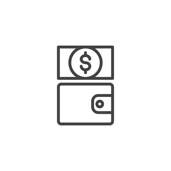 Portemonnee en dollar bill overzicht pictogram — Stockvector