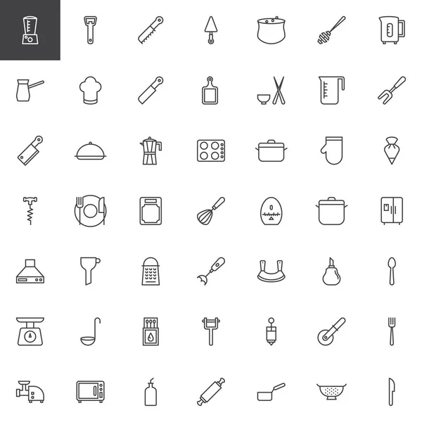 Conjunto de iconos de esquema de utensilios de cocina — Archivo Imágenes Vectoriales