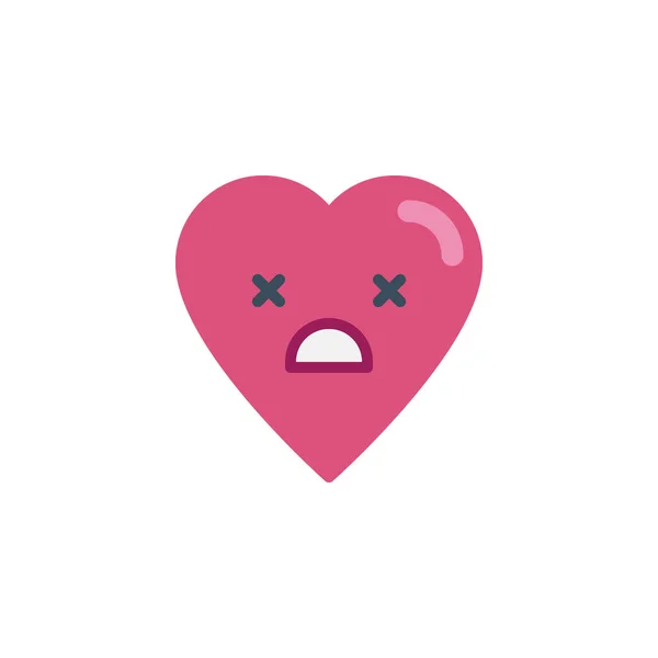 Dizzy coração rosto personagem emoji plana ícone — Vetor de Stock