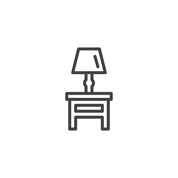 Mesa de cabeceira com ícone de contorno da lâmpada —  Vetores de Stock