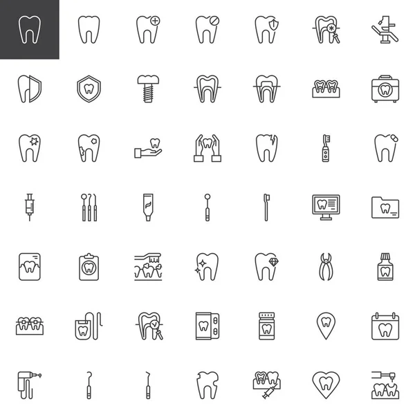 Dentist tools outline icons set — Stock Vector