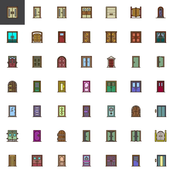Rodzaje drzwi wypełnione zarys zestaw ikon — Wektor stockowy
