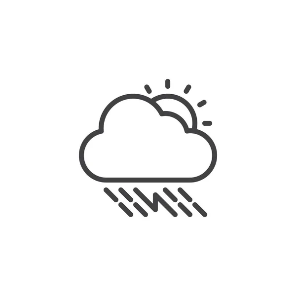 Sunny thunderstorm cloud with rain outline icon — Stock Vector