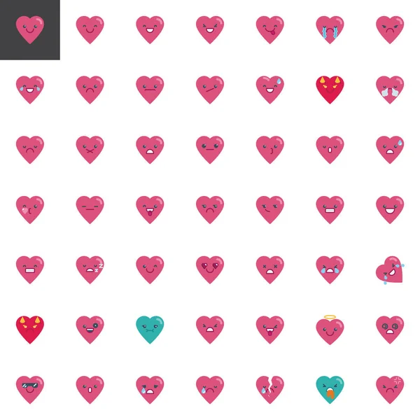 Corazón colección de elementos emoji, conjunto de iconos planos — Vector de stock