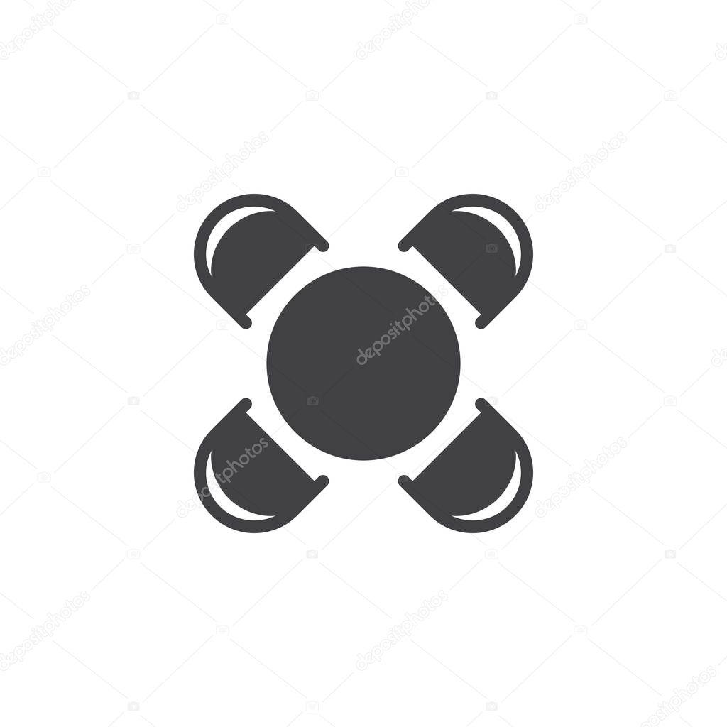 Round table and chairs top view vector icon. filled flat sign for mobile concept and web design. House interior furniture simple solid icon. Symbol, logo illustration. Pixel perfect vector graphics