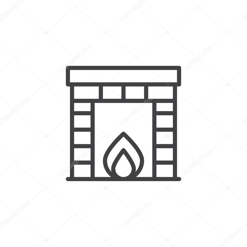 Classic fireplace outline icon. linear style sign for mobile concept and web design. Burning fireplace simple line vector icon. Symbol, logo illustration. Pixel perfect vector graphics