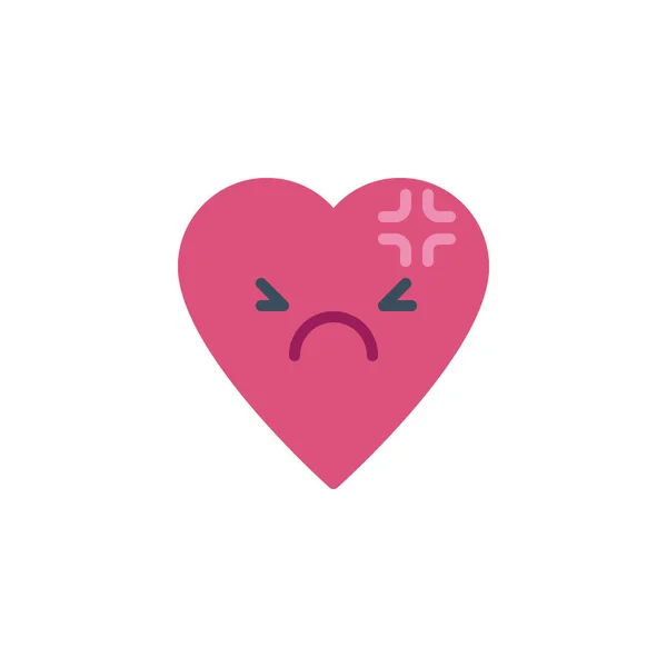Depressed heart face character emoji flat icon — Stock Vector