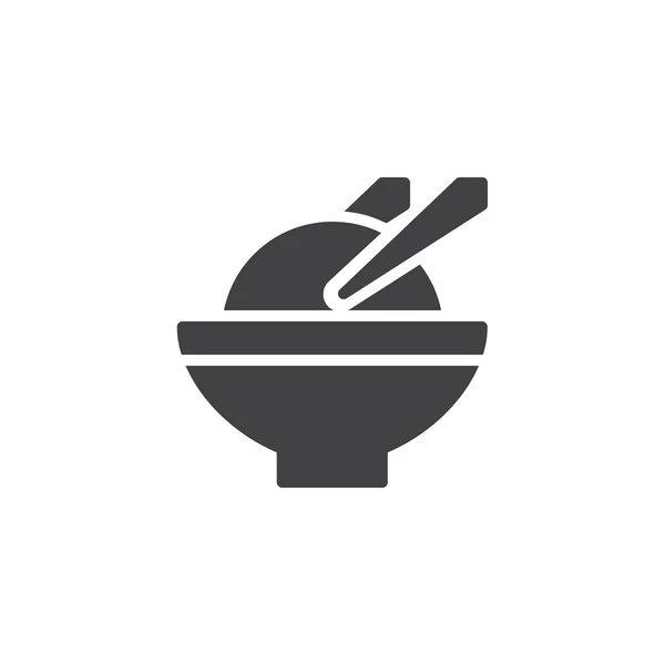 Рисовая чаша и векторная иконка палочек для еды — стоковый вектор
