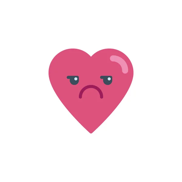Coeur triste visage personnage emoji plat icône — Image vectorielle