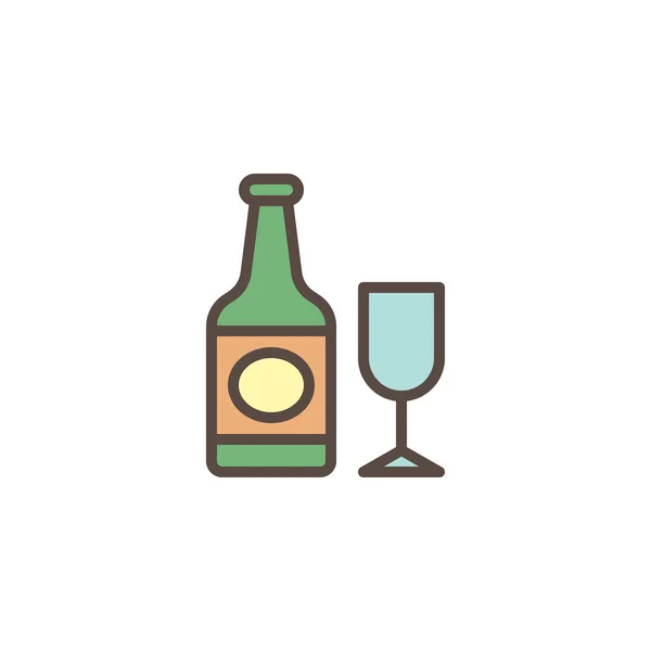 Bottle with wineglass filled outline icon — Stock Vector