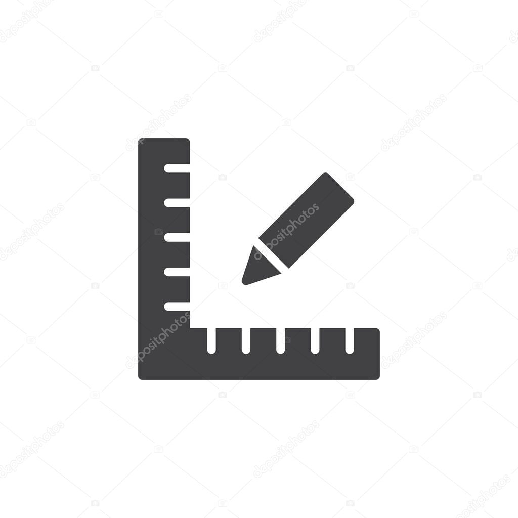 Ruler and pencil vector icon. filled flat sign for mobile concept and web design. Architect drawing tool simple solid icon. Symbol, logo illustration. Pixel perfect vector graphics