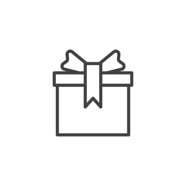 Doğum günü hediye kutusu ile yay şerit anahat simgesini