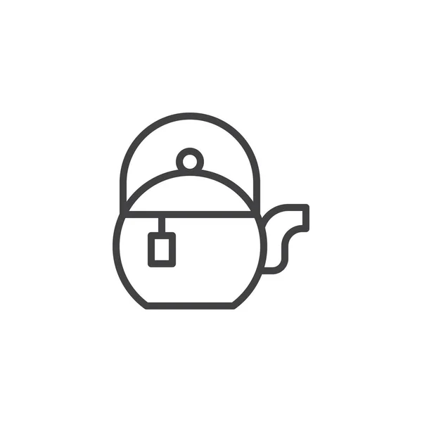 Tea pot with tea bag outline icon — Stock Vector