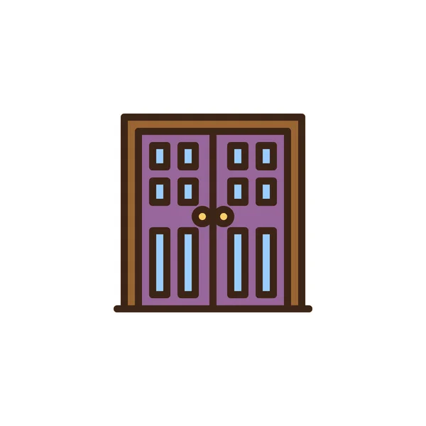Trä dubbel dörr fylld kon tur ikon — Stock vektor