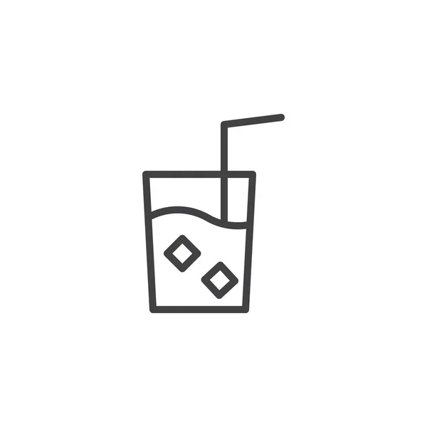 Bicchiere da tè freddo e icona contorno di paglia — Vettoriale Stock