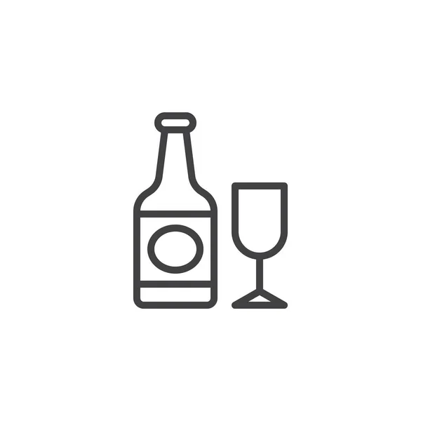 Champagne bottle and glass outline icon — Stock Vector