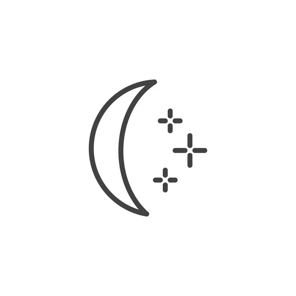 Lua crescente e ícone de contorno de estrelas — Vetor de Stock