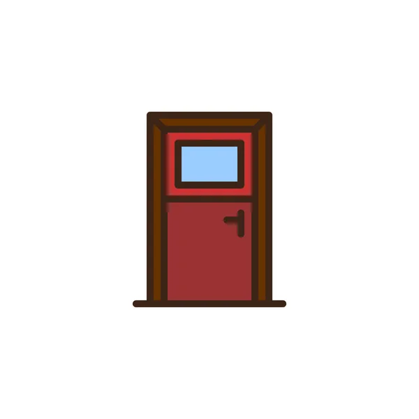 Pintu dengan ikon garis luar yang diisi jendela - Stok Vektor