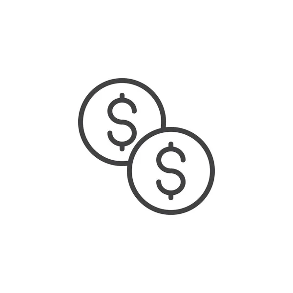 Dollar coins outline icon — Stock Vector