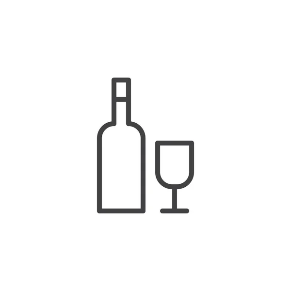 Bottiglia di vino e vetro icona contorno — Vettoriale Stock
