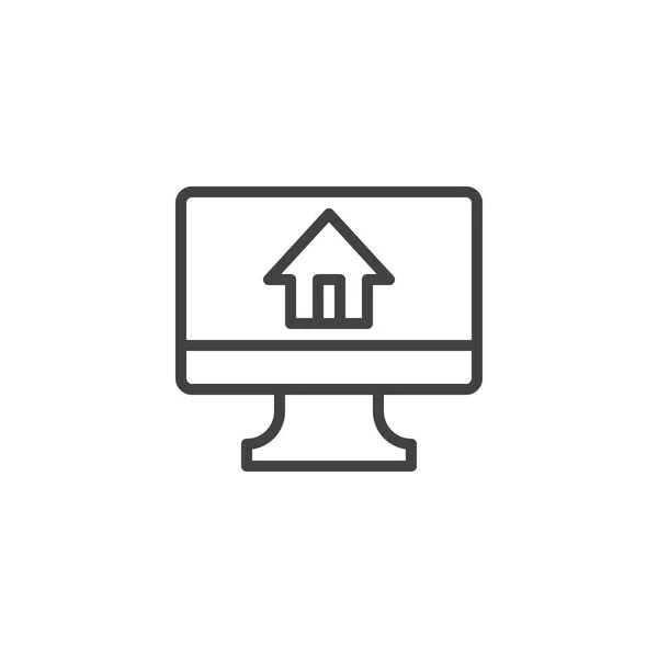 Monitor con icono de contorno de casa en pantalla — Vector de stock