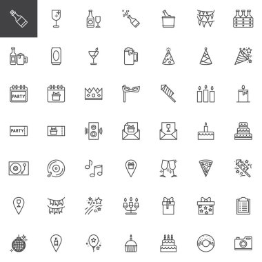 Parti dekorasyon anahat Icons set