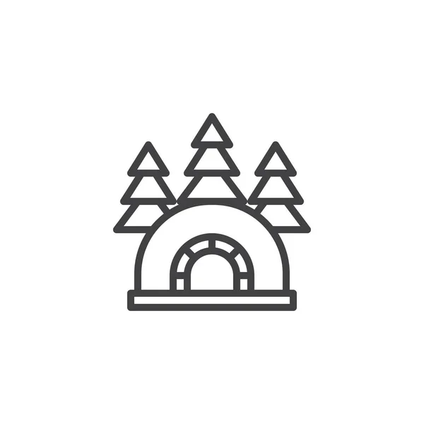 Igloo casa de hielo en el icono del contorno del bosque — Vector de stock