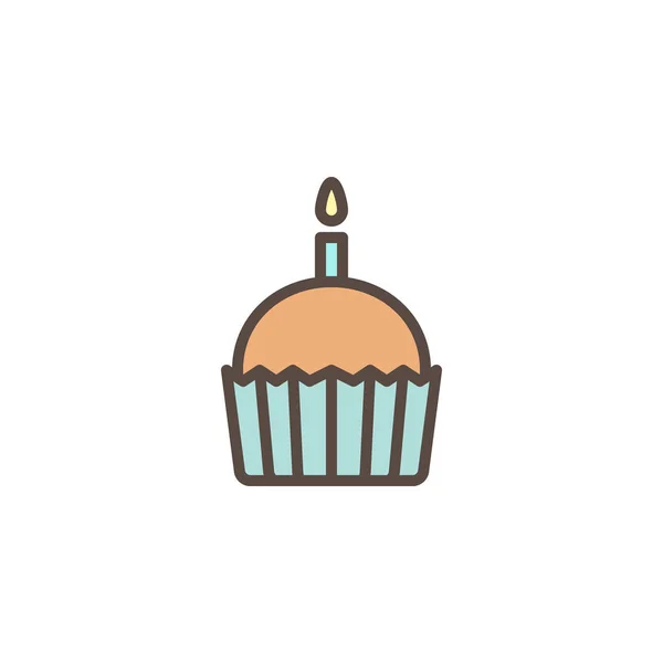 Cupcake con icono de contorno lleno de velas — Vector de stock