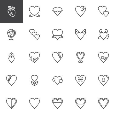 Soyut kalpler aşk çizgi simgeleri set