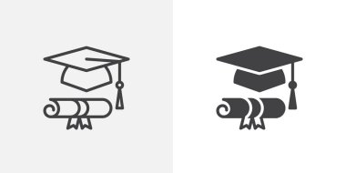 Mezuniyet şapkası ve diploma simgesi