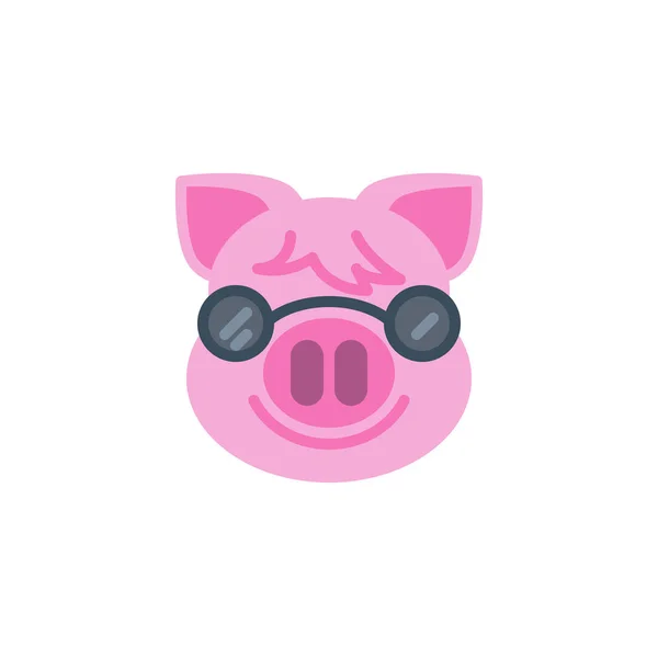 Piggy sonriendo cara con gafas de sol Emoji icono plano — Archivo Imágenes Vectoriales